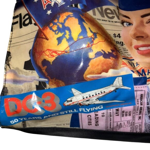 Vintage American Airlines Postcard Print 1960s images large tote bag purse - Picture 4 of 10